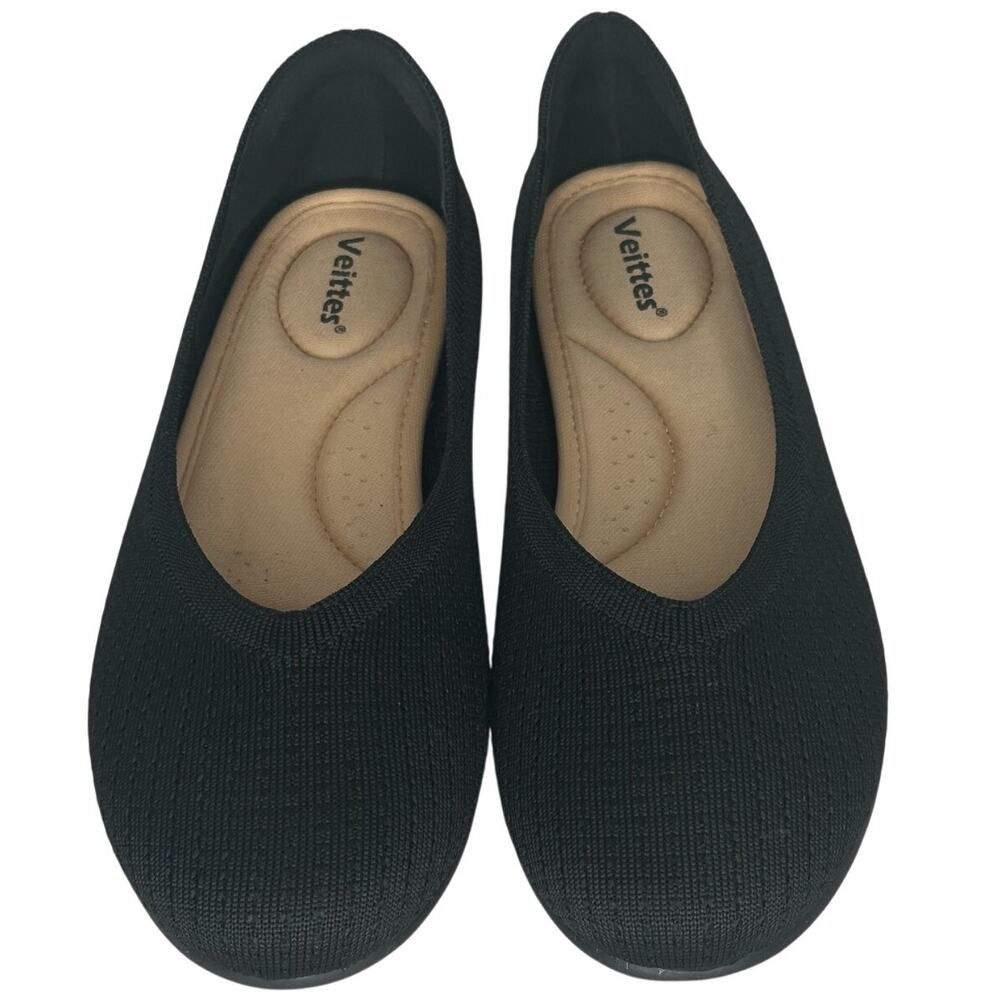 Veittes Woven Ballet Flats Womens 8 Black Slip On Comfort Shoes Round Toe